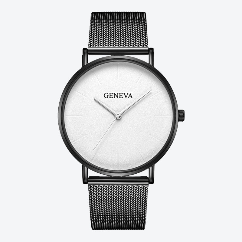 Relógio Minimalista Geneva Preto Pulseira de Metal 40mm