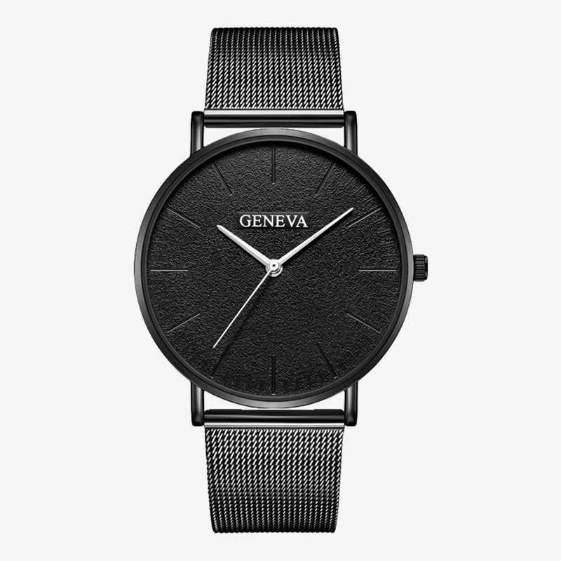 Relógio Minimalista Geneva Preto Pulseira de Metal 40mm