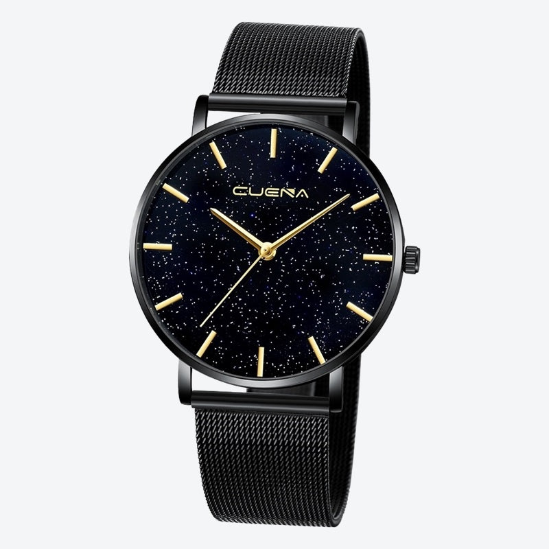 Relógio Minimalista Cuena Galaxy Preto Pulseira de Metal 40mm