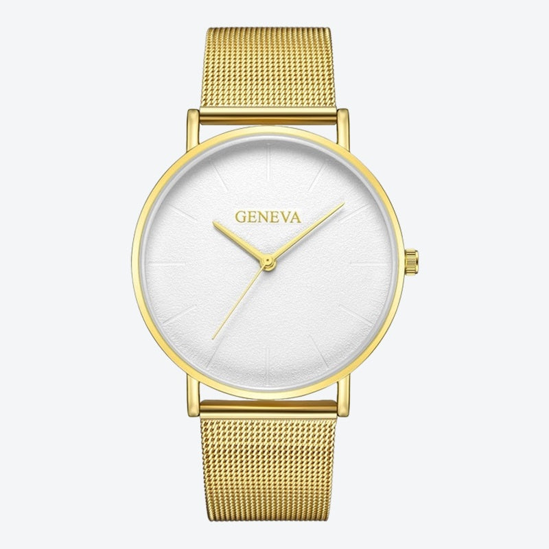 Relógio Minimalista Geneva Dourado Pulseira de Metal 40mm