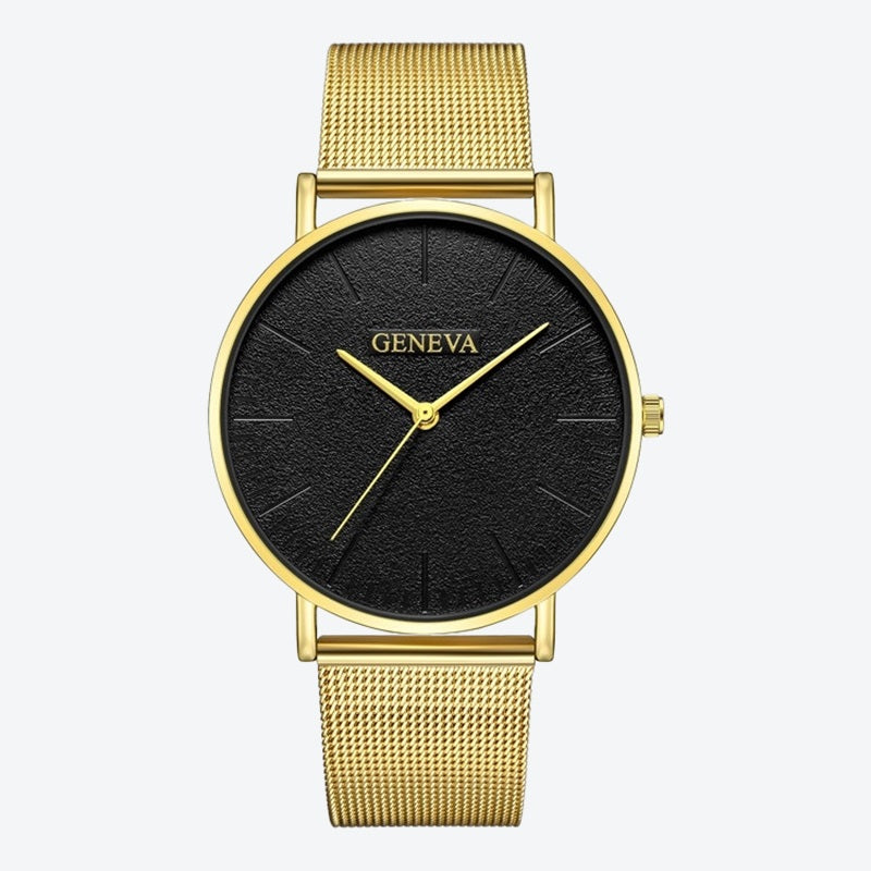 Relógio Minimalista Geneva Dourado Pulseira de Metal 40mm