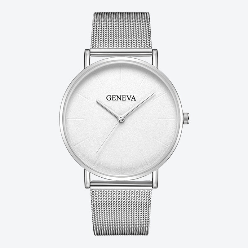 Relógio Minimalista Geneva Prata Pulseira de Metal 40mm