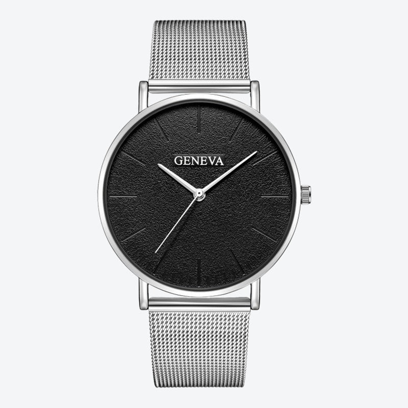 Relógio Minimalista Geneva Prata Pulseira de Metal 40mm