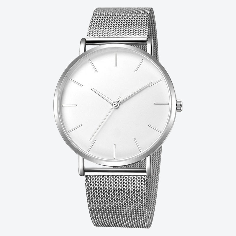 Relógio Minimalista Zurich Prata Pulseira de Metal 40mm