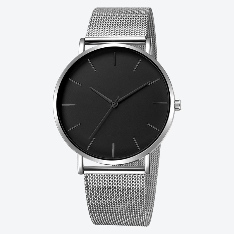 Relógio Minimalista Zurich Prata Pulseira de Metal 40mm