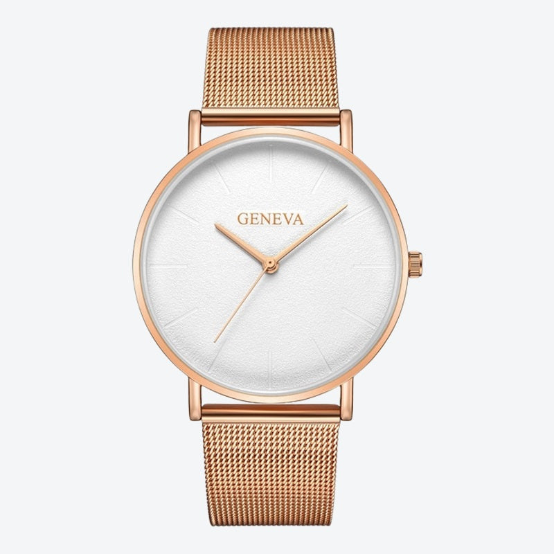 Relógio Minimalista Geneva Rosé Gold Pulseira de Metal 40mm