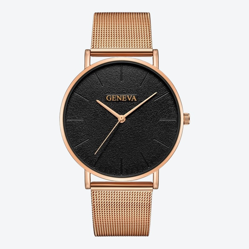 Relógio Minimalista Geneva Rosé Gold Pulseira de Metal 40mm