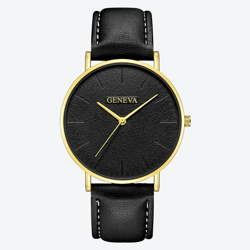 Relógio Minimalista Geneva Preto Pulseira de Couro 40mm