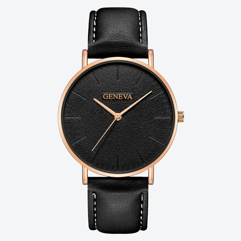 Relógio Minimalista Geneva Preto Pulseira de Couro 40mm