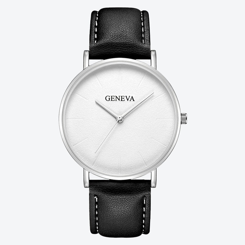 Relógio Minimalista Geneva Preto Pulseira de Couro 40mm