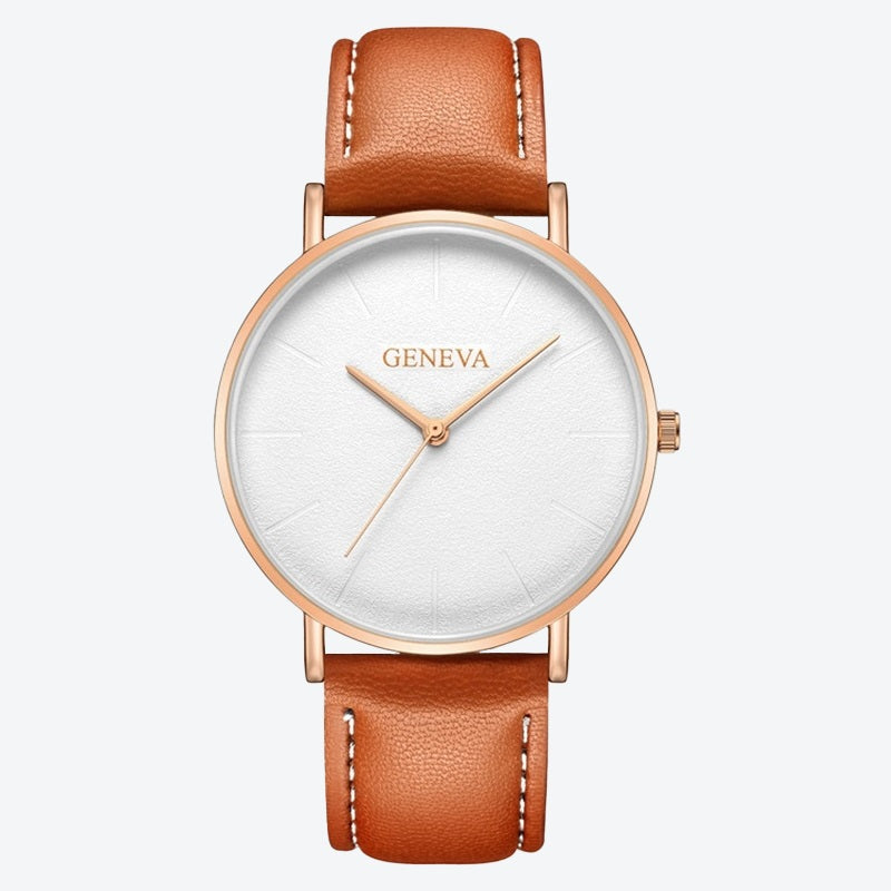 Relógio Minimalista Geneva Marrom Pulseira de Couro 40mm