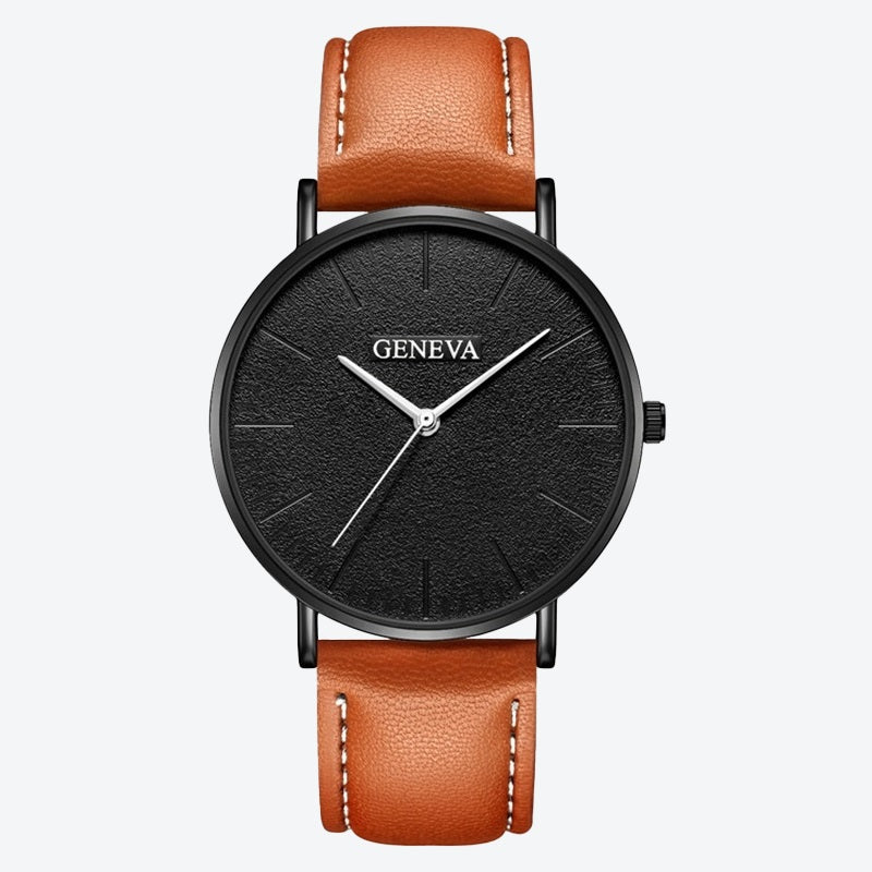 Relógio Minimalista Geneva Marrom Pulseira de Couro 40mm